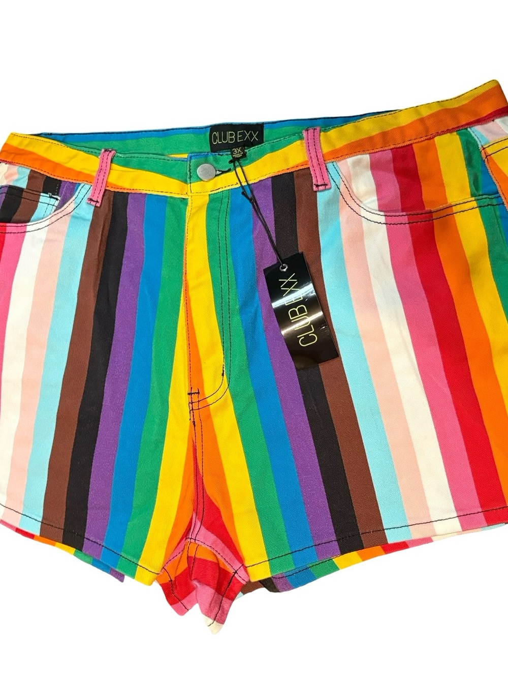 Nasty Gal Club Exx Pride Queer Progress Flag Denim Shorts Size 3X NWT